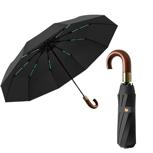 Erised Bifrost Paraguas Plegable de Viaje, Mango en J de Madera, Protección UV UPF 50