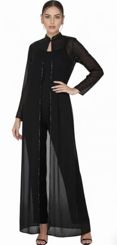 Image of Matelco Women Georgette Floor Length Hand Embroidered Embellished Longline Front Open Shrug Dress