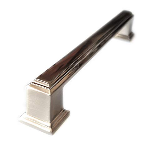 Image of Set of 6 Art Deco Style Handles in Brushed Satin Nickel Finish – Boss Bar Bow Handles 128mm, 192mm, 288mm – Kitchen Cabinet & General Furniture Handles by FFF (128mm Between Fixings)