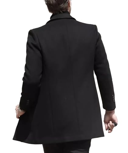 SOMTHRON Men's Winter Pea Coat Slim Fit Notched Lapel Single Breasted Mid Long Trench Coat Jacket Overcoat2