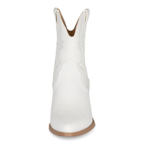 BUCK Women's Western Cowboy Ankle Boots – Pointed Toe, Low Stacked Heel, Slip-On, Stitched Design, Synthetic PU, Comfortable Cowgirl Booties for Western Fashion/Outdoor Wear4