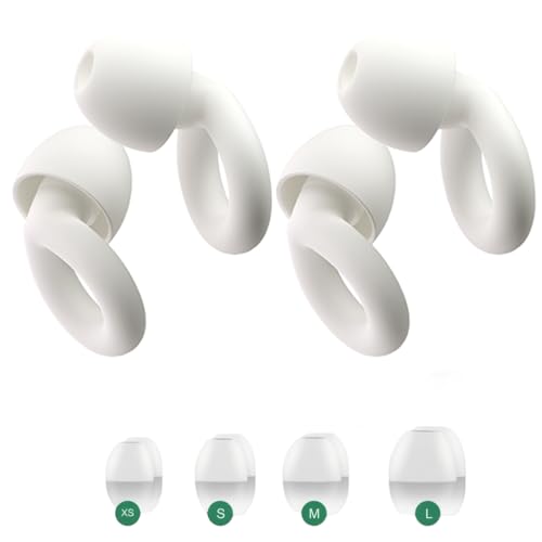 ORANDNOT 2PCS Ear Plugs, 33dB Hearing Protection Noise Canceling Sleep Earbuds, Reusable Silicone Earplugs for Concerts, Deep Concentration, Travel, with Earplug Storage Bag and Earplug Heads-White