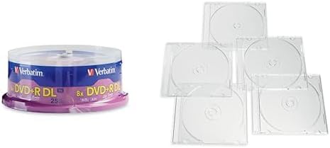 Verbatim DVD+R DL 8.5GB 8X LifeSeries 25 Discs Spindle + 25 Clear Slim Storage Cases – Data & Music Recording Bundle