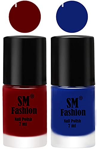 Image of Long Lasting Nail Polish | Nail Paint Combo 7 ml Each) - Set of 2 Dark Red-Blue