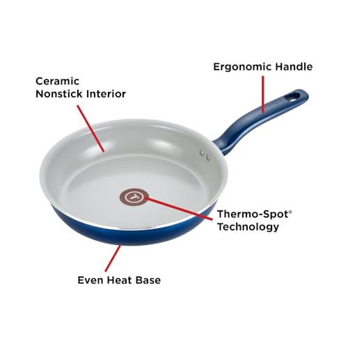 T-fal Initiatives Ceramic Nonstick Cookware Set 14 Piece Oven Safe 350F Pots and Pans Blue - Image 6