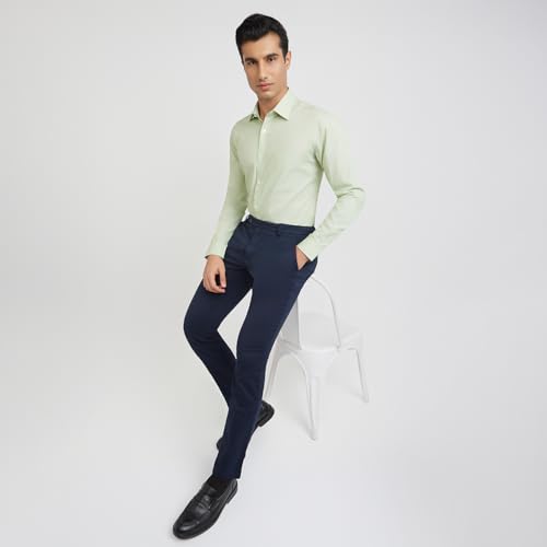Image of Raymond Men Slim Fit Solid Pattern Pure Cotton Semi Cutaway Collar Full Sleeve Formal Shirt