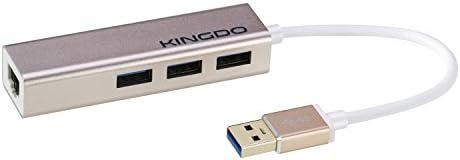USB Hub, KINGDO 3-port 3.0 Aluminum Superspeed Hub for Microsoft Surface Pro RT Laptop(2017), Samsung Galaxy, MacBook, Mac Mini, PCs & Tablet, Windows System USB Cable to RJ45 Gigabit Ethernet Gold