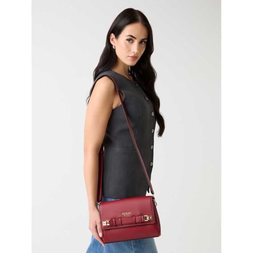 Image of GUESS Red Textured Gregoria Flap Crossbody Bag