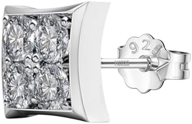 HIGHSPARK 925 Silver Men's Stylish Square Solitaire Earring | 92.5 Sterling Silver and Diamond like Brilliance Zirconia | Single Stud for Men | Lovely Gift