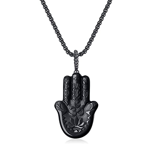 COAI Black Obsidian Hamsa Hand Necklace for Men Women