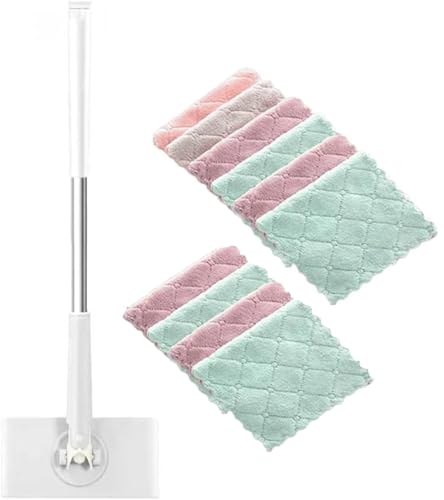 Mini Trapeador Snap Grip, Mini Trapeador Cambiador De Tela, Manos Libres Agarre Automático Desechable,Sin Lavado,Uso En Seco Y Húmedo,Fregona Con 10 Paños Reutilizables Blanco-36in Paño 10