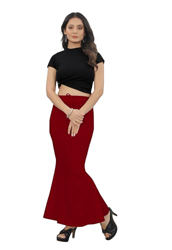 Image of Women's Polyester Blend Shapewear Patticoat Fishcut Flare Pattern Stretchable Drawstring Waist Maxi Length and Slim Fit Body Shaper Peticoat for Saree Daily Use Peticoat