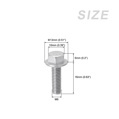 Image of METALLIXITY Flange Hex Head Bolts (M6x16mm) 50pcs, Hexagon Bolt Fully Thread Screw - for House Construction Hardware Fasteners