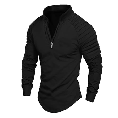 Men's Sports Quarter Zip Polo Sweater Outdoor Leisure Slim Long Sleeve Pullover Lightweight Mock Neck Sweatershirt