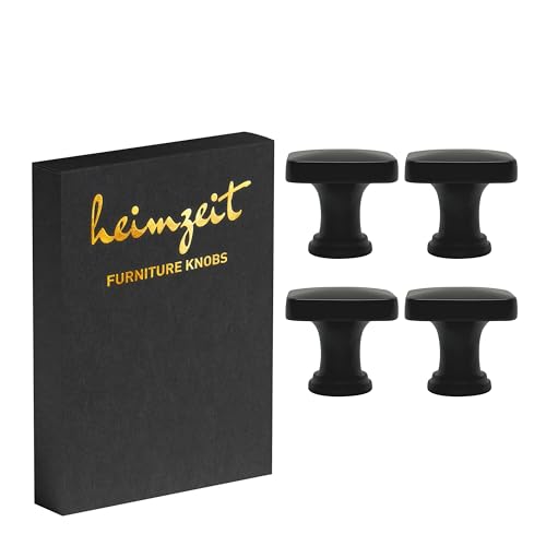 heimzeit Poignées de Placard Cube pour Portes, Tiroirs et Commodes [4 Pièces, Carré] Couleur: Noir, Design Élégant, Boutons de Meuble avec Poignée à un trou et vis
