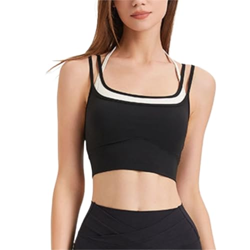 Sujetador Deportivo Mujer Sujetador Diario Con Camiseta Sin Mangas Con Tirantes Finos, Sexy, Sin Costuras, Acolchada, For Yoga Y Fitness Sujetador Deportivo Para Correr(Black,Large)
