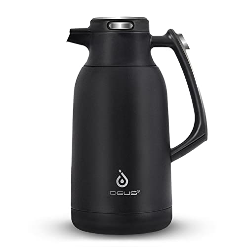 IDEUS 68 oz Stainless Steel Thermal Coffee Carafe, Double Wall Insulated Vacuum Flask, Water Coffee and Beverage Dispenser, 12 Hour Heat 24 Hour Cold Retention (White)
