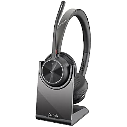 Poly - Voyager 4320 UC Wireless Headset + Charge Stand (Plantronics) - Headphones w/Mic - Connect to PC/Mac via USB-A Bluetooth Adapter, Cell Phone via Bluetooth-Works w/Teams (Certified), Zoom&More