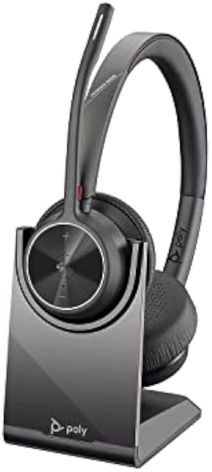Poly - Voyager 4320 UC Wireless Headset + Charge Stand (Plantronics) - Headphones w/Mic - Connect to PC/Mac via USB-C Bluetooth Adapter, Cell Phone via Bluetooth-Works w/Teams (Certified), Zoom&More