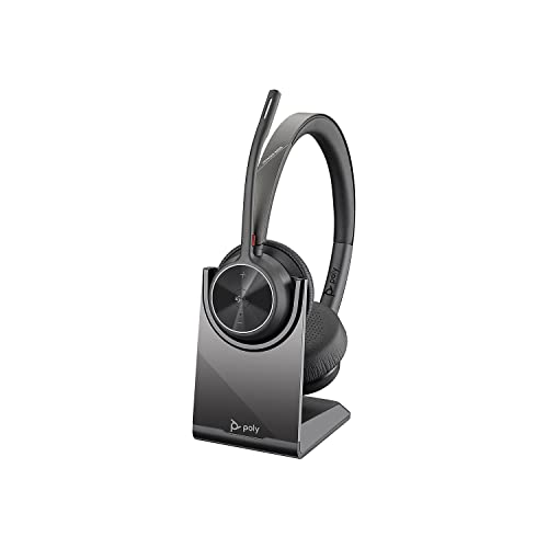 Poly - Voyager 4320 UC Wireless Headset + Charge Stand (Plantronics) - Headphones w/Mic - Connect to PC/Mac via USB-A Bluetooth Adapter, Cell Phone via Bluetooth-Works w/Teams (Certified), Zoom&More by POLY - Used condition - US$87.12
