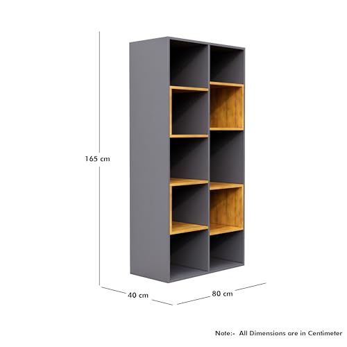 Image of Bniture 10 Tier Engineered Wood Open Book Shelf Wooden Bookshelf for Home, Kids Room & Study Room | Multipurpose Free Stand Corner Book Organizer for Library Room, Office | Slate Grey & Giant Wood