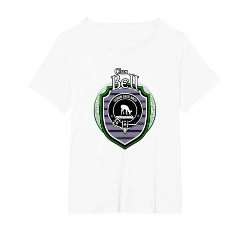 Bell Clan Crest | Scottish Clan Bell Family Crest Badge T-Shirt, Women's Plus, White, 2X