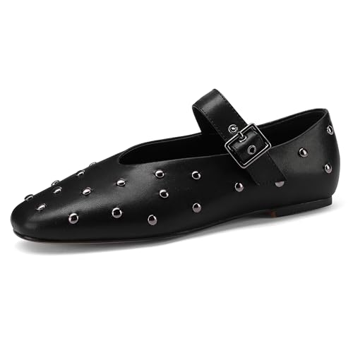 Stylish Mary Jane Studded Flats for Women Comfortable Ballet Buckled Ballerina Shoes for Work, Office, Party, or Daily Shoes