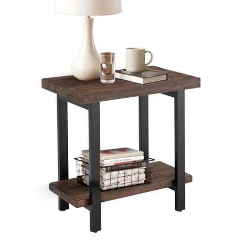 Pomona 27-Inch Wood End Table in Rustic Natural Finish with Metal Legs - 2-Tier Modern Farmhouse Side Table for Home Décor or Accent in Living Room, Bedroom, and Office by Alaterre Furniture