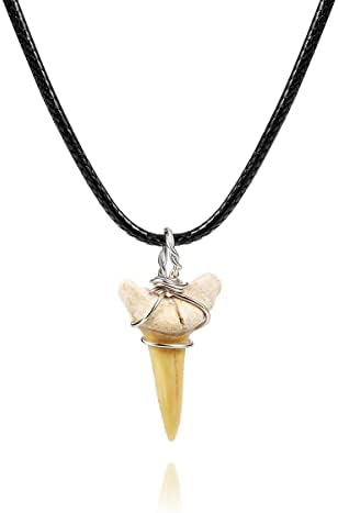 Shark Tooth Necklace for Men Boys, Genuine Fossil Shark Teeth Jewelry,Surfer Necklace Cool Beach Necklaces for Men, Teen Girls Leather Cord Shark Necklace, Shark Tooth Pendant Neckless