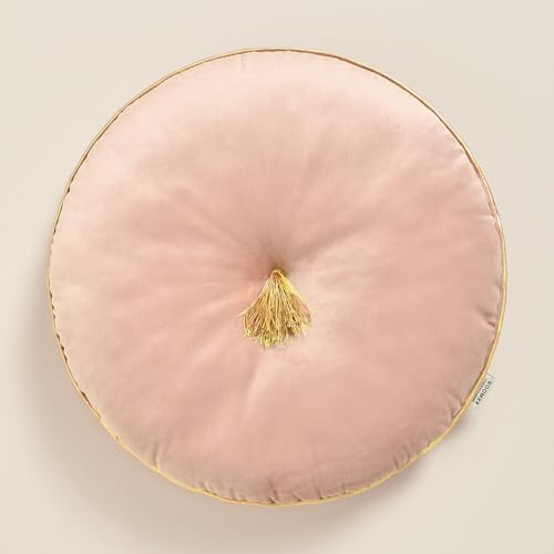 ROOM99 Coussin Rond en Velours Décoratif Allure 45 cm pour Salon, Canapé, Sofa avec Franges Rose...