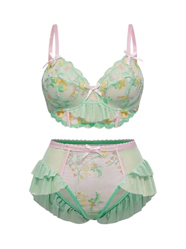 Image of MakeMeChic Women's Plus Size Lingerie Sets Contrast Lace Cut Out Wireless Bra and Panty Set