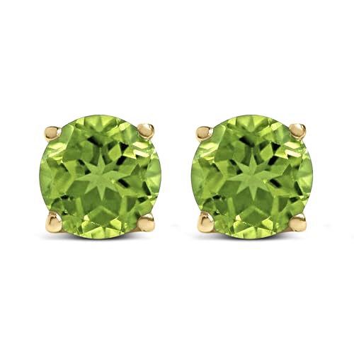 14K Yellow Gold 5X5MM Round Green Peridot Solitaire Stud Earrings