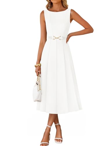 Image of ZESICA Women Summer Sleeveless Midi Dresses 2026 Elegant Boat Neck A Line Tie Waist Spring Cocktail Party Dress