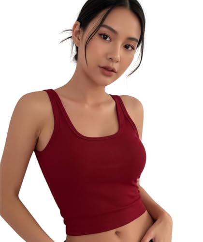 Image of JC JUMMY COUTURE Cotton Solid Square Neck Sleeveless Crop Top for Women | Regular Fit Ribbed Tank Top | Casual Summer Wear for Girls & Woman | Trendy Crop Tank Tops