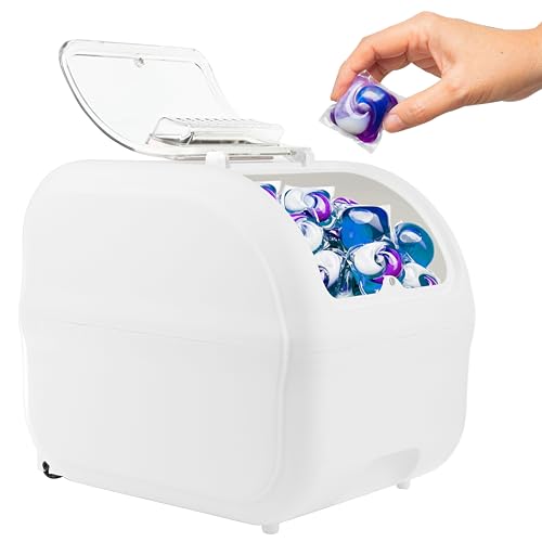 Skywin TidyFriend Laundry Pods Container with Acrylic Lift Up Lid, 9.8" x 7.3" x 6.3", Airtight Storage Keeps Pods Fresh, Laundry Detergent Container & Dishwasher Pod Holder (White)