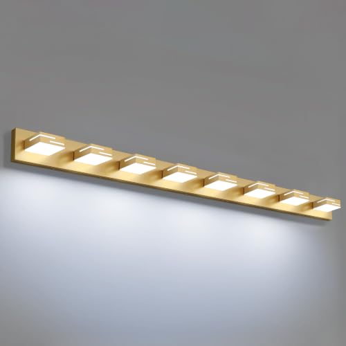 Image of LED Modern Bathroom Vanity Light Fixtures, Dimmable Gold Vanity Lights for Bathroom Lighting Fixtures Over Mirror, with 360 Rotatable Heads 8-Light 54-inch (Cool White 6000K)