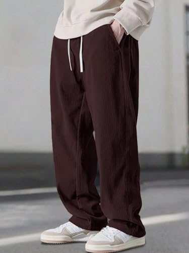 Image of Pinkmint Men's Poly Lycra Ribbed Relaxed Fit Stretchable & Comfortable Trouser | Flexible Elastic Waist with Drawstring Lower for Man