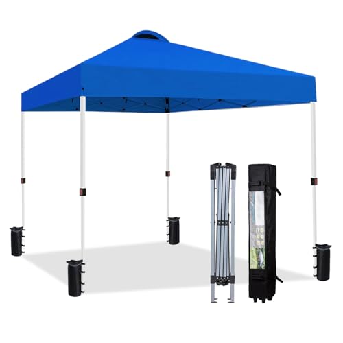 10x10 Heavy Duty Pop Up Canopy Tent, Easy Setup Instant Outdoor Canopy with Vented Top and Wheeled Bag, Bonus 8 Stakes and 4 Ropes, Great for Trade Shows, Events, Blue