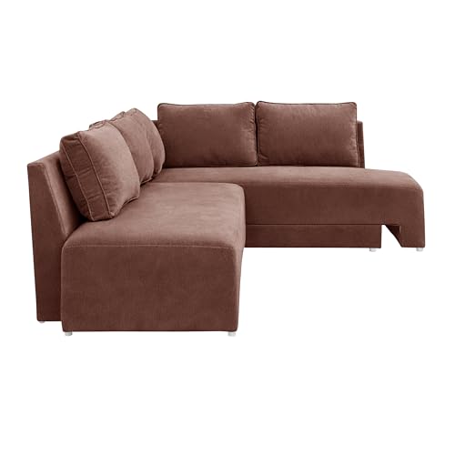 Image of Rosebell L-Shape 5 Seater Sofa Cum Bed, Sectional Couch with Cushions, Space Saving Corner Sofa, Modern Foldable Seating & Sleeping Solution for Living Room, Guest Room & Small Spaces - Brown Color