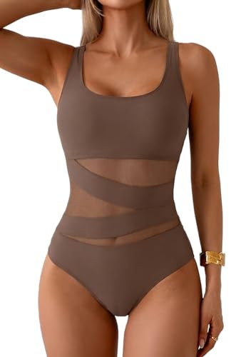 Image of B2prity Women's Mesh One Piece Swimsuit Tummy Control Sexy Bathing Suit Push Up Swim Suit Slimming Swimwear