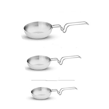 Abee Durable Small Aluminium Tadka Pan Chowka Pan Kadai Vagariya with Handle (Set of 3)