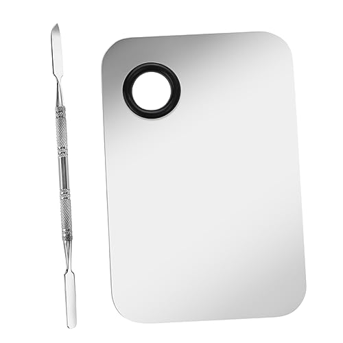 VICASKY 2 Sets Professional Stainless Steel Palette Nail Art Makeup Board Kit 2 Tone Bars 11.5x7.5cm Smooth Surface for Easy Mixing