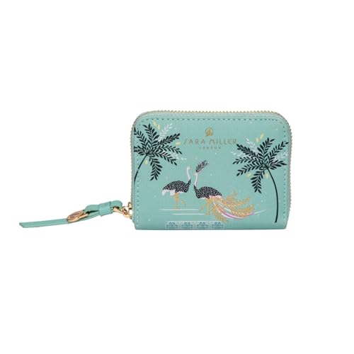 Sara Miller London Zip Around Wallet Womens Purse Clutch Coin Pocket and Card Holder Faux Leather Small Ostrich Mint Blue