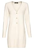 Lang geschnittene Strickjacke HALLHUBER Long-Cardigan mit Metallknöpfen gerade geschnitten Creme, XL