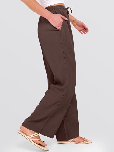 ANRABESS Women's Wide Leg Beach Pants Elastic Waist Lightweight Casual Flowy Palazzo Lounge Trousers with Pockets - Image 4