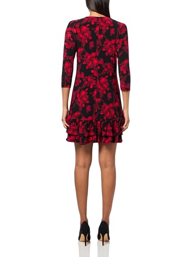 Image of Tommy Hilfiger Women's 3 /4 Sleeve Crew Neck Double Ruffle Hem Jersey Shift Mini Dress