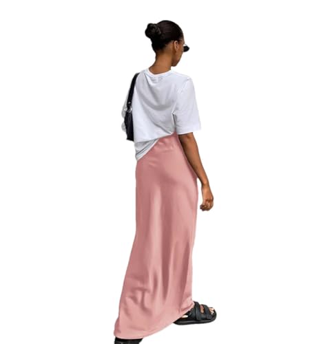 Faldas de trompeta de satén para mujer, de cintura alta, color liso, falda larga para oficina, Pnnrk ligero, L