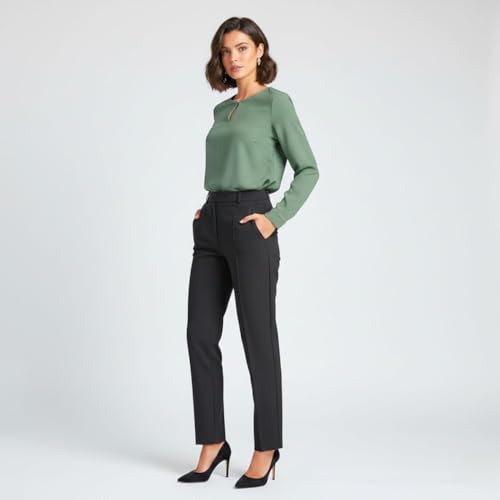 Image of BLACKSMITH Long Sleeve Key Hole Neck Formal Office Shirt for Women | Women Stylish Western Tops