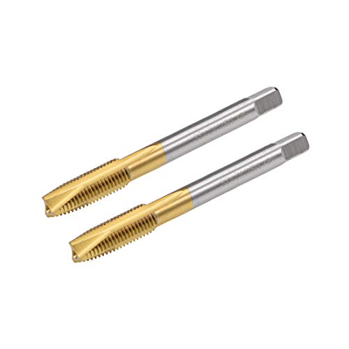 uxcell Spiral Point Plug Threading Tap M8 x 1 Thread, Ground Threads H2 3 Flutes, High Speed Steel HSS 6542, Titanium Coated, Round Shank with Square End, 2pcs