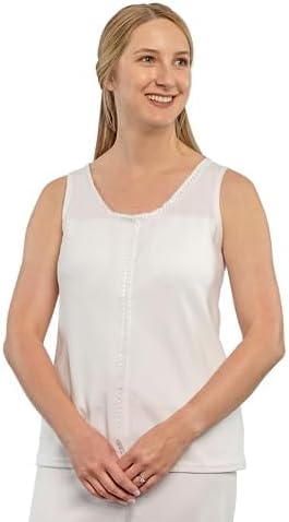Gentle Touch Post Mastectomy Camisole - Comfortable Cotton Recovery Camisole with Pockets for Surgical Drains - Includes Breast Forms - Made in USA White